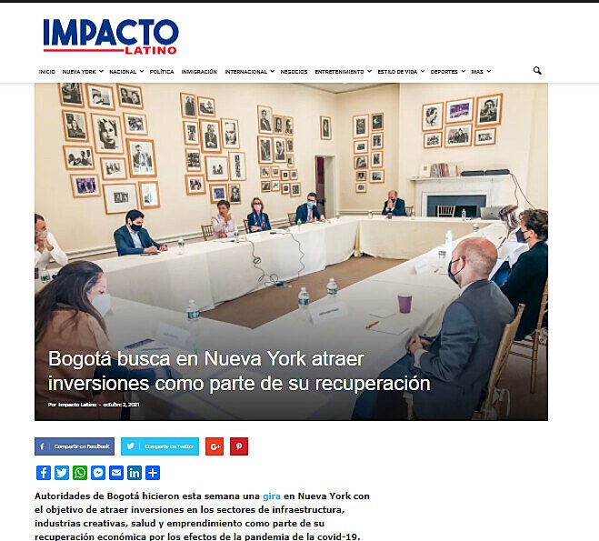 Bogot busca en Nueva York atraer inversiones como parte de su recuperacin
